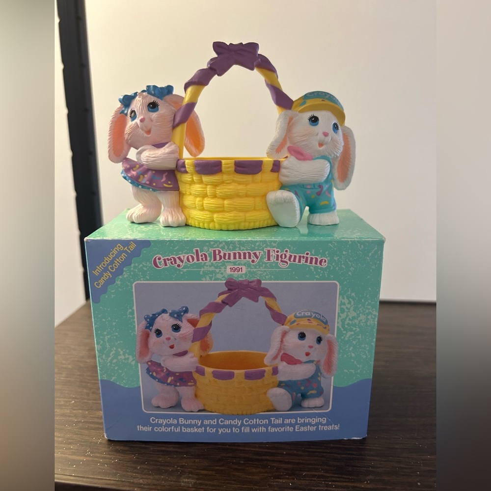 Vintage Hallmark Crayola Bunny Easter figurine with Yellow Basket
